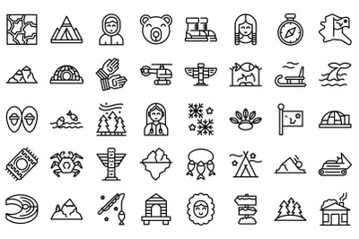 Alaska icons set outline vector. Eskimo igloo