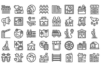 Asylum seeker icons set outline vector. Migration refugee