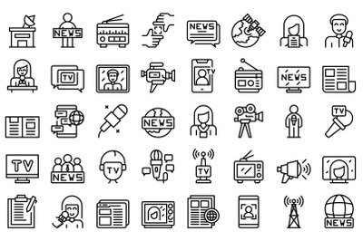 TV reporter icons set outline vector. Studio tv