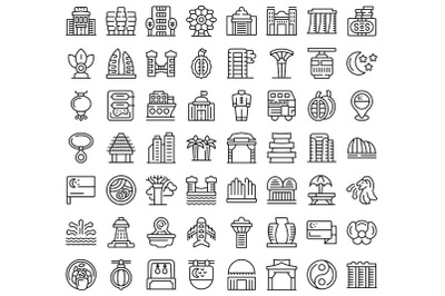 Singapore icons set outline vector. Airport park