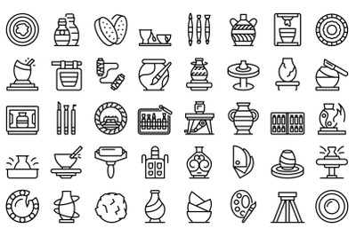 Pottery class icons set outline vector. Artist craft