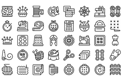 Embroidery class icons set outline vector. Children classroom