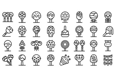 Cake pops icons set outline vector. Bar dessert