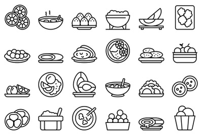 Brazilian culinary icons set outline vector. Arancini bread