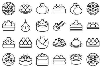 Baozi icons set outline vector. Asia appetizer