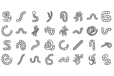 Worm icons set outline vector. Animal bait