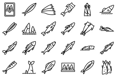 Herring icons set outline vector. Fish cod