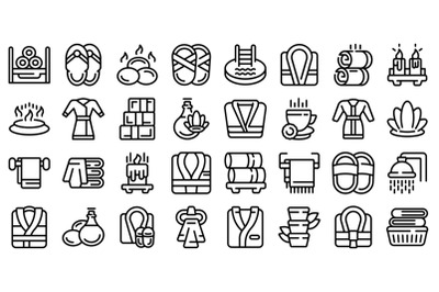 Spa clothing icons set outline vector. Rob bath