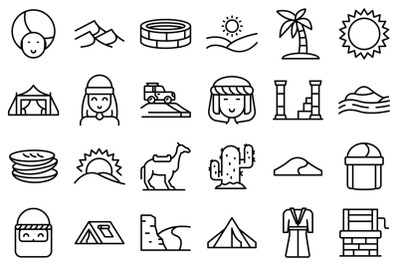 Bedouins icons set outline vector. Arab desert