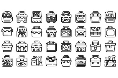 Toolbox icons set outline vector. Toolkit equipment