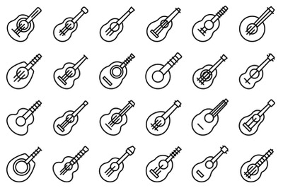 Ukulele icons set outline vector. Acoustic guitar