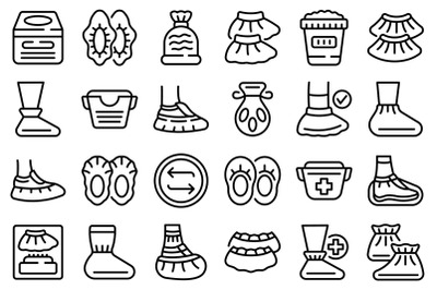 Shoe covers icons set outline vector. Hospital protection