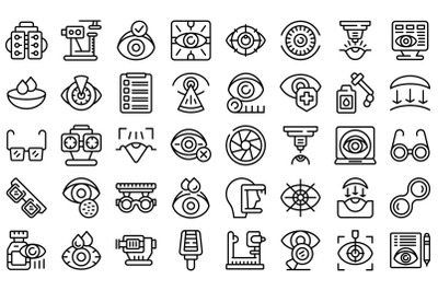 Laser vision correction icons set outline vector. Surgery refractive