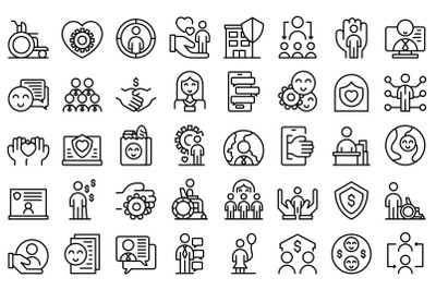 Social worker icons set outline vector. Elder care