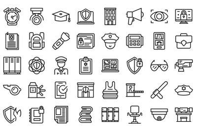 School security guard icons set outline vector. School cctv