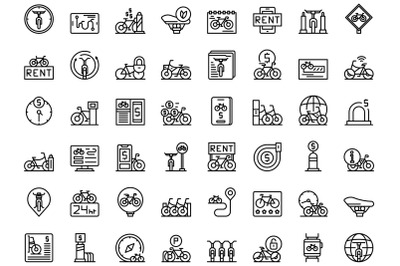 Bike sharing icons set outline vector. Bicycle station