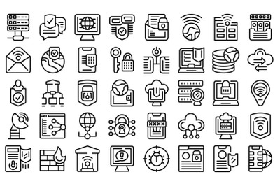 VPN icons set outline vector. Shield protect