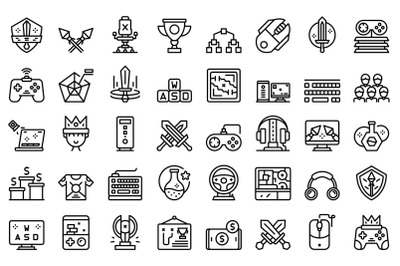 E-sports icons set outline vector. Game computer