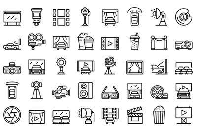 Drive-in cinema icons set outline vector. Drive auto