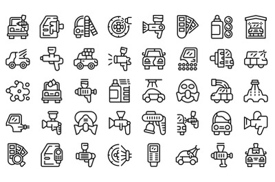 Car painting icons set outline vector. Spray garage