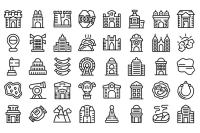 Krakow icons set outline vector. Polish architecture