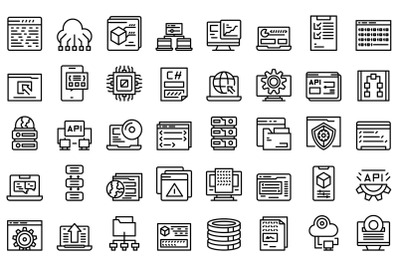 Software icons set outline vector. Business network