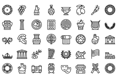 Athens icons set outline vector. Greece skyline