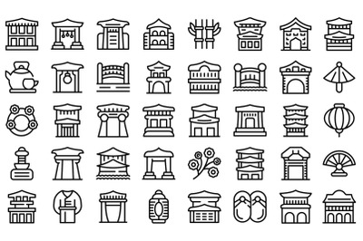 Kyoto icons set outline vector. Architecture real