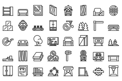 Furniture manufacture icons set outline vector. Making assemble