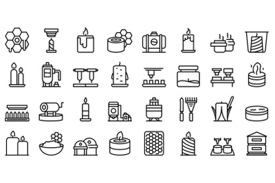 Production of candles icons set outline vector. Making artist