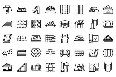 Install the roof icons set outline vector. Safety builder