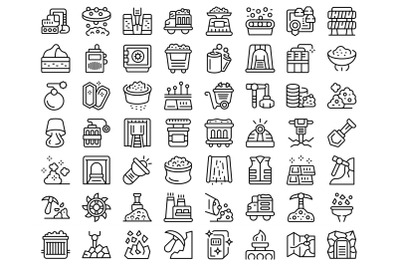 Gold mining icons set outline vector. Mine golden