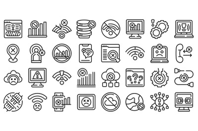 Lost connection icons set outline vector. Atenna available