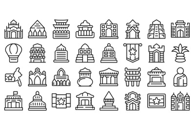 Myanmar icons set outline vector. Burma yangon