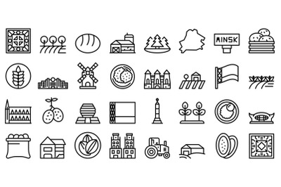 Belarus icons set outline vector. Minsk architecture