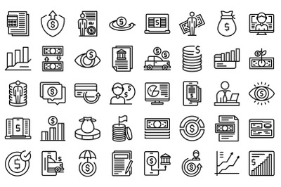 Loan manager icons set outline vector. Bank car