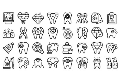 Tooth gems icons set outline vector. Dental care