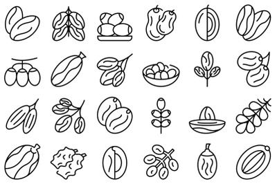 Date fruit icons set outline vector. Leaf food