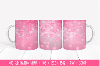 Pink Hearts Mug Sublimation. 3d Valentines Mug Wrap