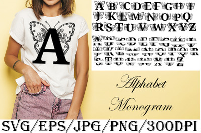 Alphabet, Letters, Monogram, SVG, Butterfly, 52 Ornament