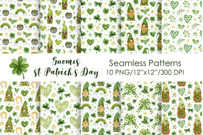 Watercolor Gnomes st. Patrick&#039;s Day seamless patterns