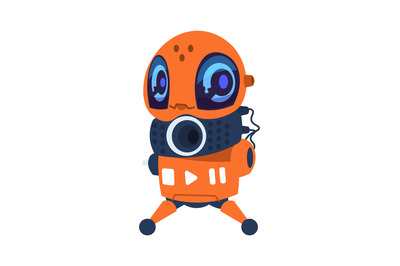 Futuristic robot. Cartoon mascot. Orange automation machine. Electroni