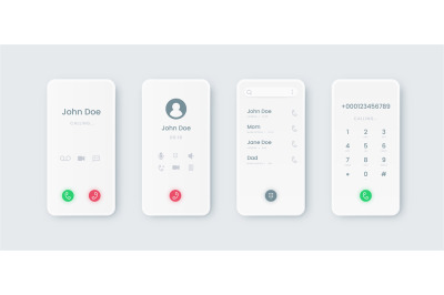 Phone call UI. Incoming touchscreen interface mockup with dial. Commun