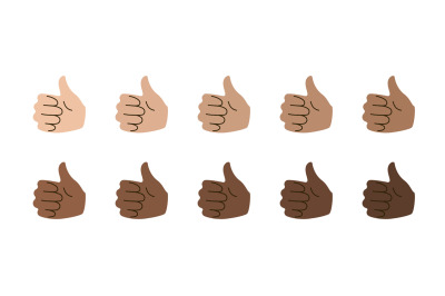 Like emoticon. Thumb up gesture of diverse colors, social communicatio