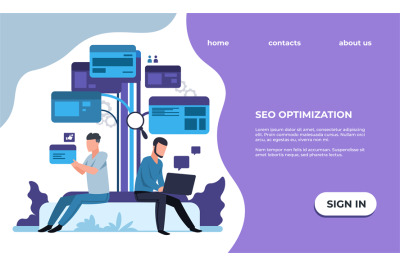 SEO optimization landing page. Website promotion management, online se