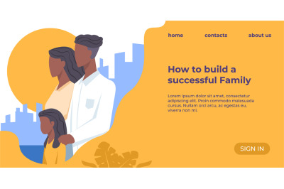 Successful family landing page. Website mockup. Information online res