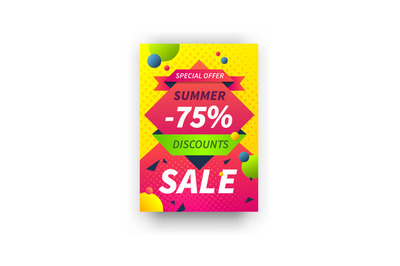 Summer discount poster. Seasonal sale placard. Abstract geometric squa