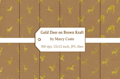 Gold Deer on Brown Kraft Digital Papers