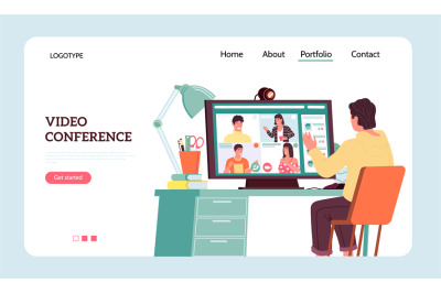 Online webinar landing page. Video conference, team call or virtual ed