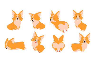 Corgi. Cartoon cute dog characters in different poses relaxing sleepin